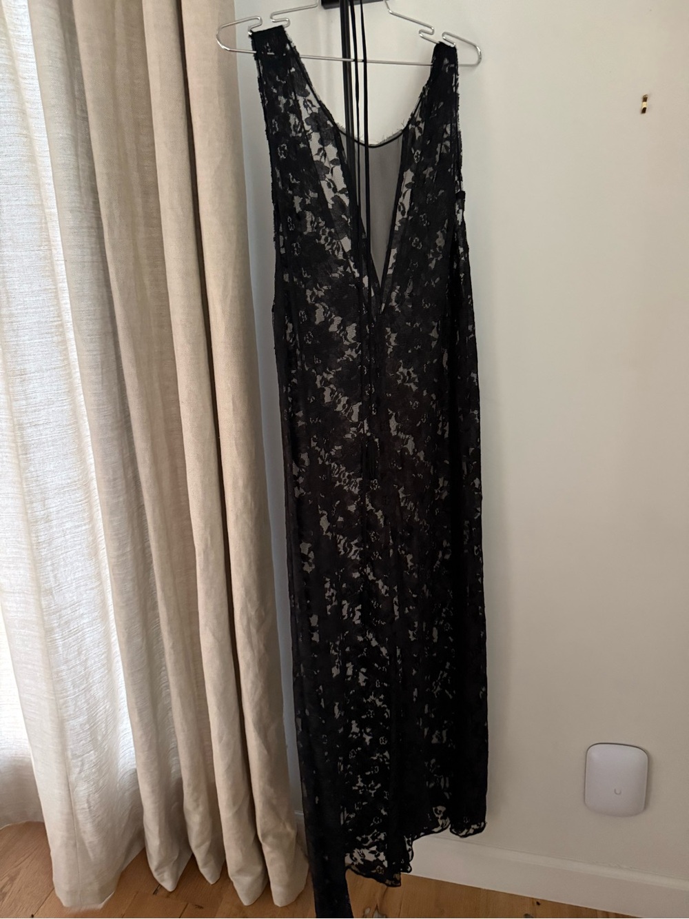 Reformation Black Lace V-Neck Maxi Dress with Sheer Overlay